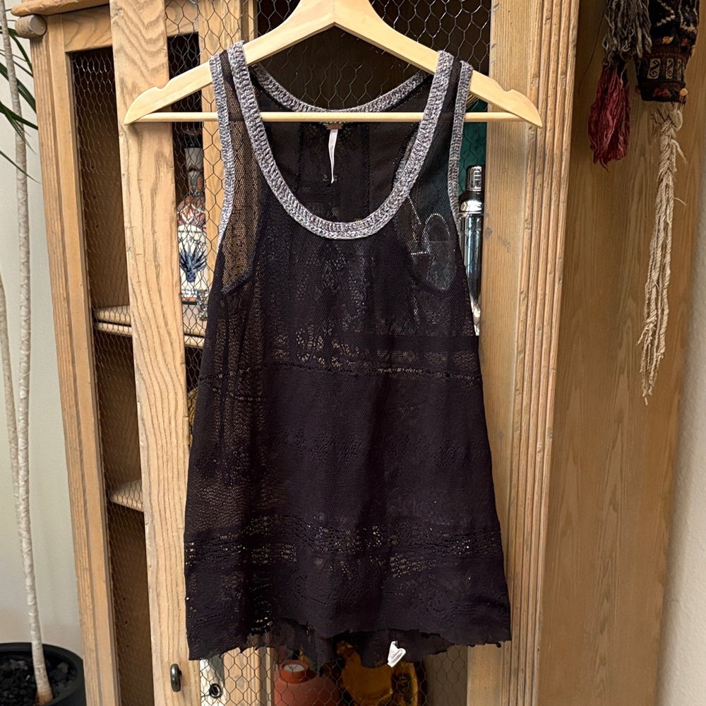 Free People Black Lace Knit Trim Tank Top